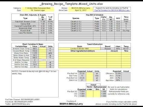 Brewing Recipe Calculator Template 2 0 Update Overview Deep Dive And Walkthrough Example