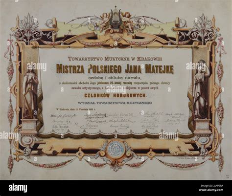 Diploma de Jan Matejko por su nominación como miembro honorario de la