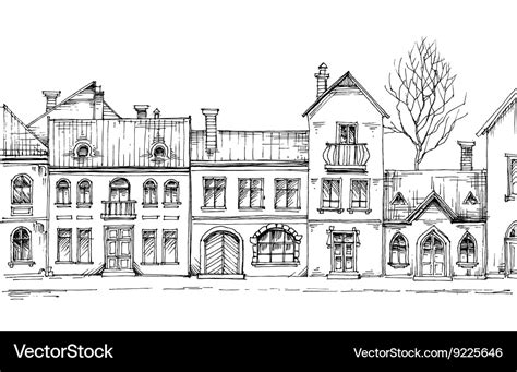 City street linear buildings front view Royalty Free Vector