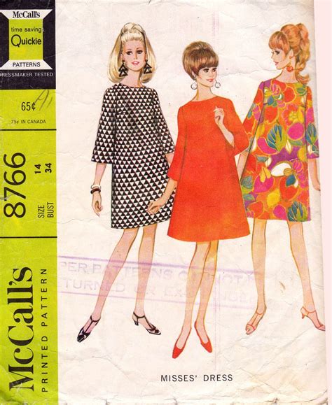 McCall S 8766 Tent Dress Vintage Sewing Pattern 60s MOD A Line Dress