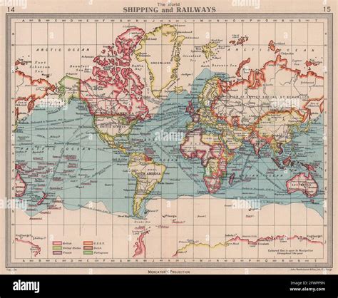 World - Shipping & Railways. Colonial. BARTHOLOMEW 1949 old vintage map ...