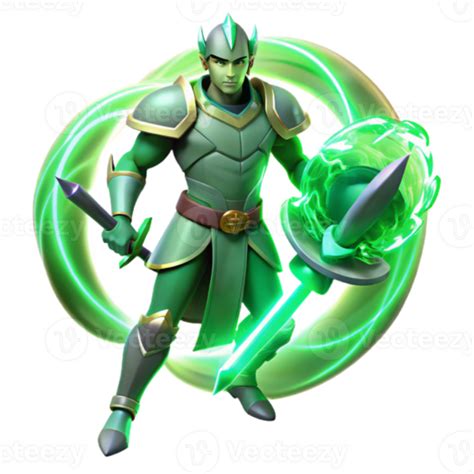 Green Knight 3d Illustration Fantasy Warrior Magical Sword Energy