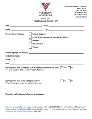 Fillable Online Voaok Payee Services Referral Form Volunteers Of