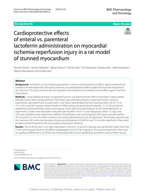 PDF Cardioprotective Effects Of Enteral Vs Parenteral Lactoferrin