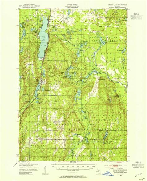 Otsego Lake 1949 1954 Old Topo Map Turtle Lake Big Bradford Lake Quad