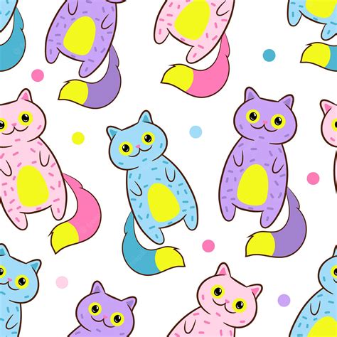 Premium Vector Cute Cats Colorful Seamless Pattern Background Vector