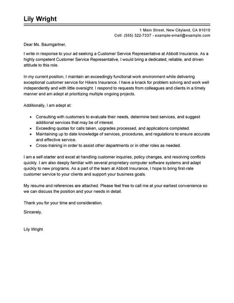 Customer Service Rep Cover Letter Examples Livecareer