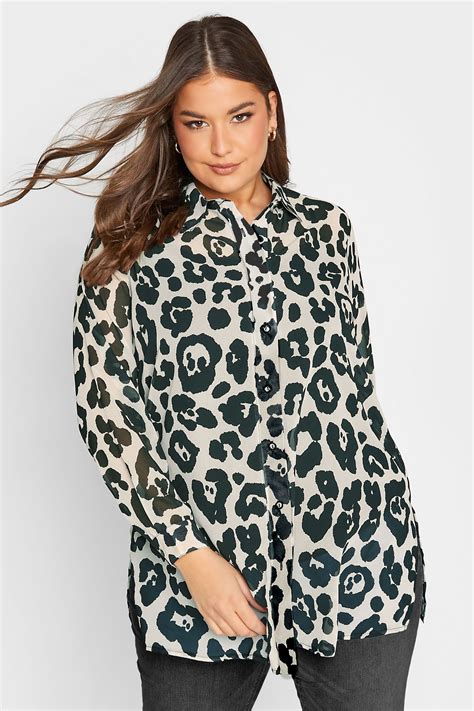 Yours London Plus Size Curve White And Black Leopard Print Longline Shirt