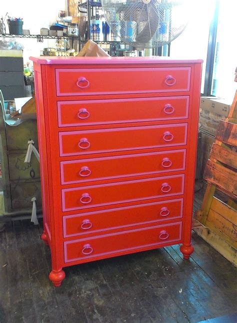 Painted Furniture Orange And Pink Monogram Dresser Painting