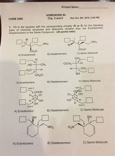 Solved Printed Name HOMEWORK 4 Chp 5 And 6 CHEM 2060 Due Chegg