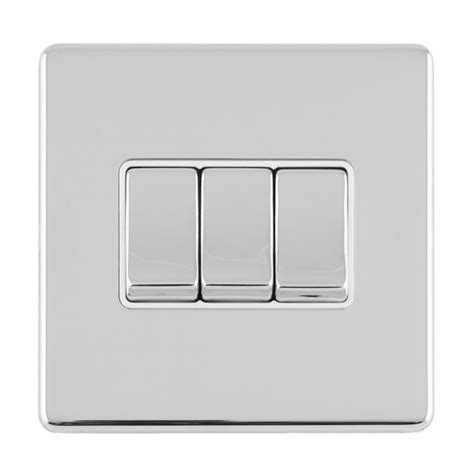 Eurolite Concealed 3mm Polished Chrome 3 Gang 10a 2 Way Switch Ukes