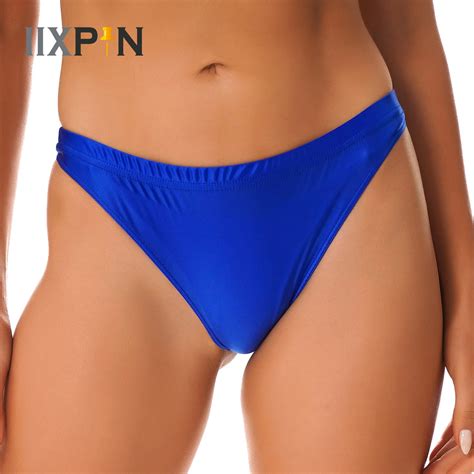 Womens Glossy Briefs Low Rise Thong Bikini Bottom Solid Color Elastic Waistband Panties