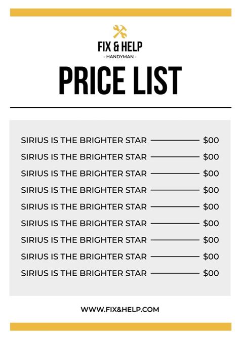 Handyman Price List Template