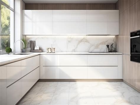 Premium Photo A Kitchen With A White Cabinet And A White Countertop