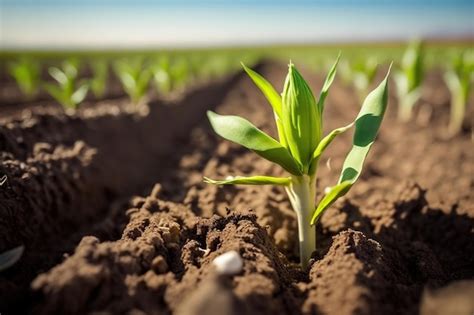 Brote Verde Que Crece Fuera Del Suelo En El Campo Generativo Ai Planta