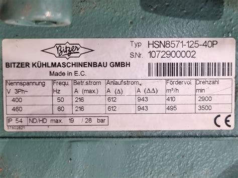 Used Bitzer Hsn P X Hsn P Semi Hermetic Screw