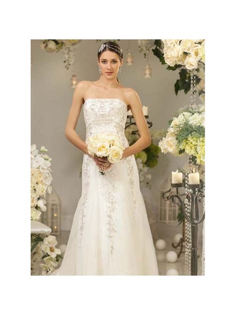 A Line Strapless Chapel Train Tulle Wedding Dress