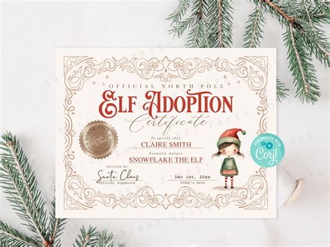 Printable Elf Adoption Certificate Editable Adopt An Elf Print