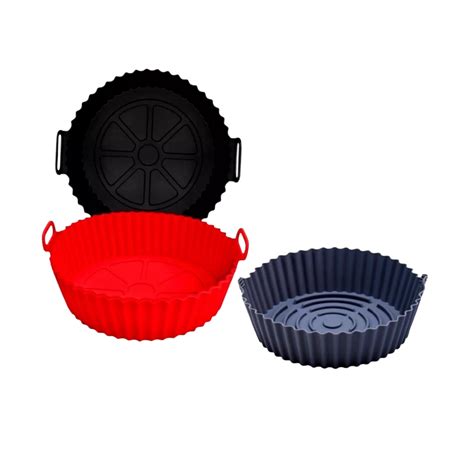 Forma De Silicone 20cm Redonda Lavável Para Airfryer 3 Cores Cesto