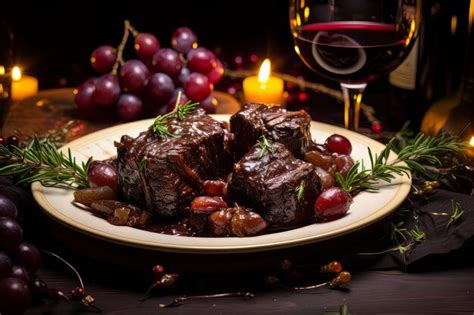 Premium Ai Image Redwinebraised Short Ribs Christmas Dinner Food