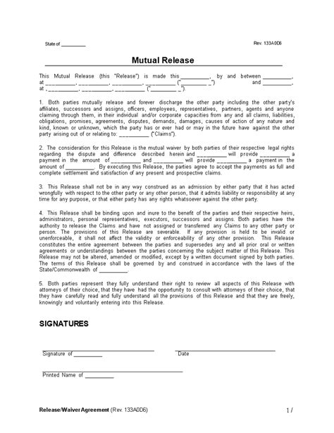 Settlement Agreement And Release Of All Claims Template Sfiveband