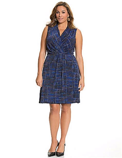 Lane Bryant Womens Dress Faux Wrap Plus Size 22 Sleeveless Blue Geo