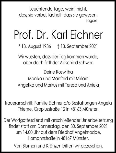 Traueranzeigen Von Prof Dr Karl Eichner Trauer Ms