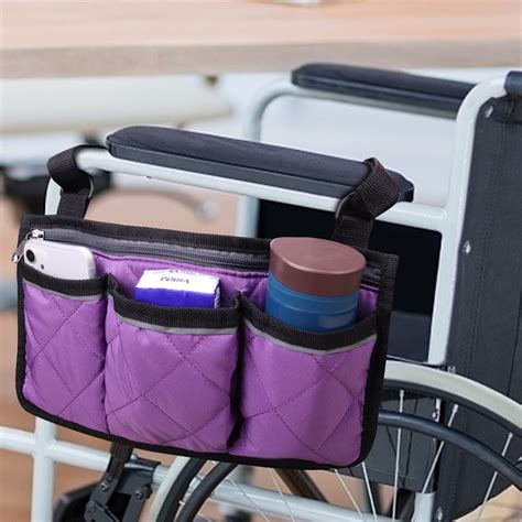 Wheelchair Bag Side Organizer Storage Armrest Pouch Reflective Stripe Use Waterproof Fabric For