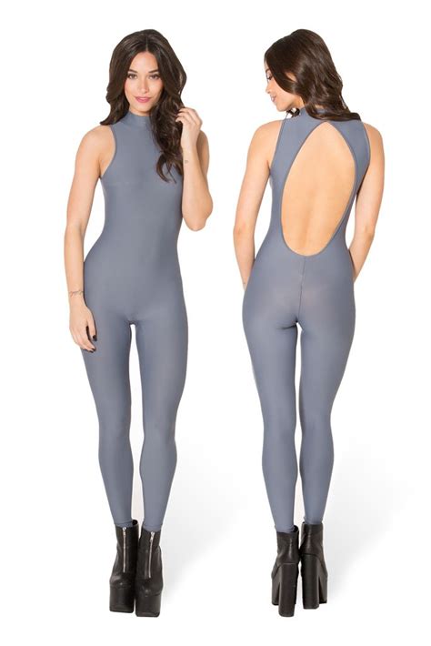 Matte Grey High Neck Catsuit Black Milk Clothing Futuristic Fashion