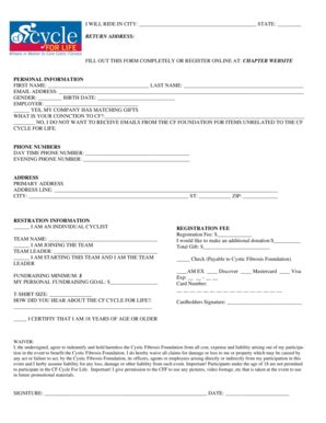 Fillable Online Cff Paper Registration Form CF Cycle For Life Cystic