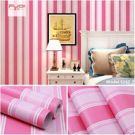 Jual Wallpaper Dinding Garis Salur Pink Elegan Kekinian Ruang Kamar