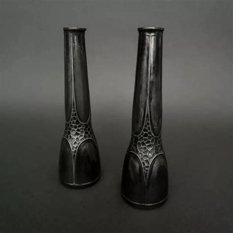 PAIRE DE VASES Art Nouveau en métal argenté dinanderie 1900 par ORNIT