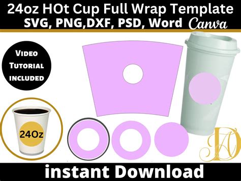 Starcups Hot Cup Template Svg 24 Oz Tumbler Full Wrap Etsy