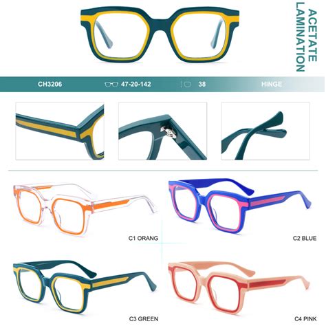 Double Color Square Frame Top Quality Laminate Acetate Orange Women