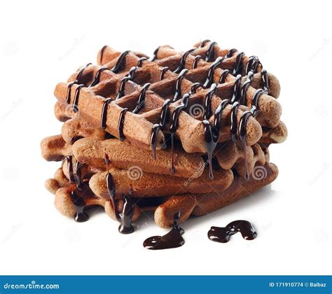 Belgi Wafels Met Chocoladeaus Op Witte Achtergrond Stock Foto Image