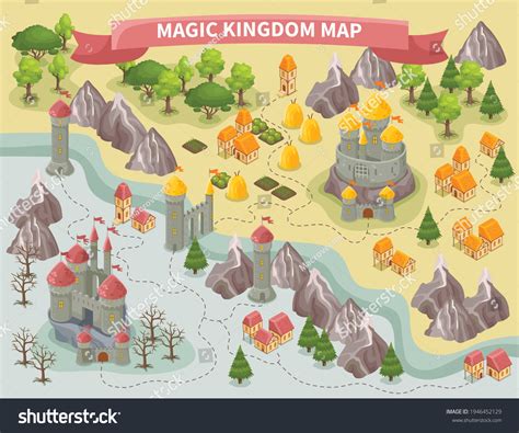 Isometric Colorful Map Magic Kingdom Castles Stock Vector (Royalty Free ...