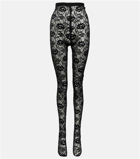 High Rise Lace Tights In Black Saint Laurent Mytheresa