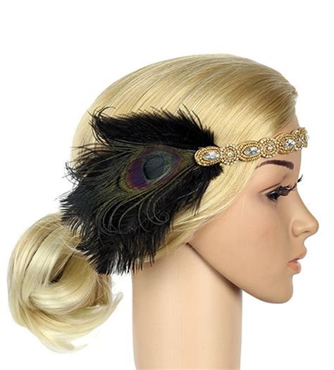 1920s Headband Feather Vintage Bridal Great Gatsby Flapper Headpiece Gangster Ladies