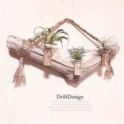 〜drift Design〜 キレイめ流木のお洒落な多用途3連コルクホルダー エアプランツ 造花 植物 インテリア 一輪挿し・花瓶・花器