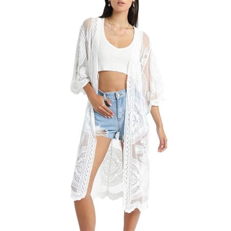 Bsubseach Women Mesh Cardigan Sexy Bikini Beach Kimono Open Front