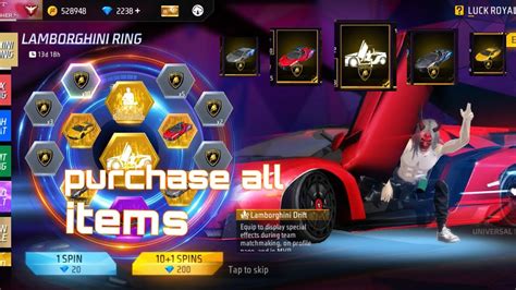 Free Fire New Lamborghini Ring Event Purchase All Lamborghini Car Skin