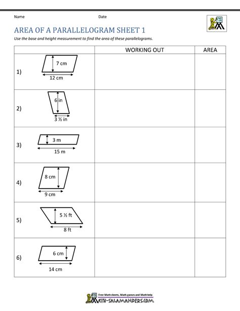 Area And Perimeter Of Parallelogram Worksheet 5 Best Images