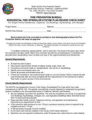 Fillable Online Residential Fire Sprinkler Plan Review Check Sheet Fax