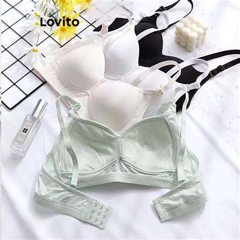 Lovito Women Casual Plain Basic Wireless Push Up Bralette Lna