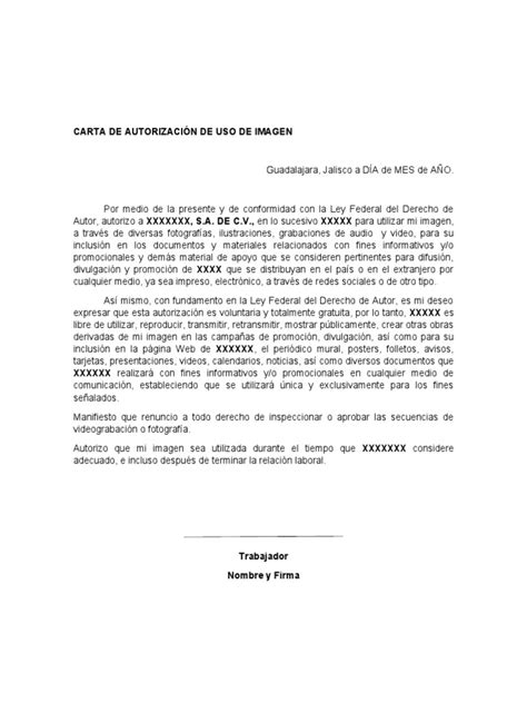 Carta De Autorización De Uso De Imagen Pdf