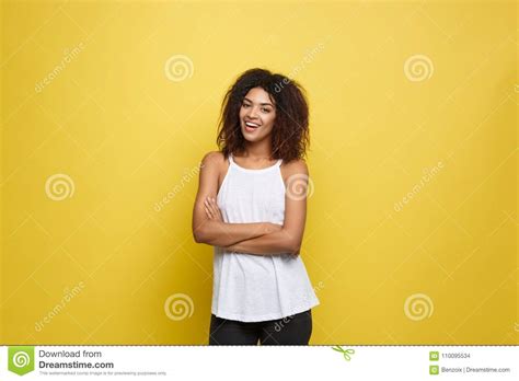 Portrait Of Beautiful Attractive African American Woman Posting Crossed