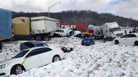 40 Vehicle Pileup Shuts Down Indiana Highway I 74 After Snow Squall