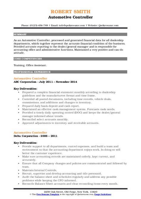 Automotive Controller Resume Samples Qwikresume