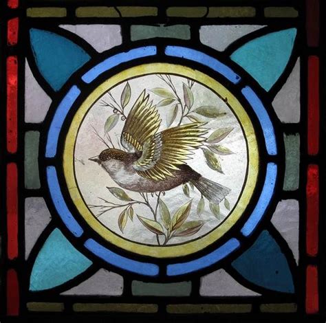 Original Victorian Painted And Stained Glass Bird Roundel Glass Painting Glass Painting