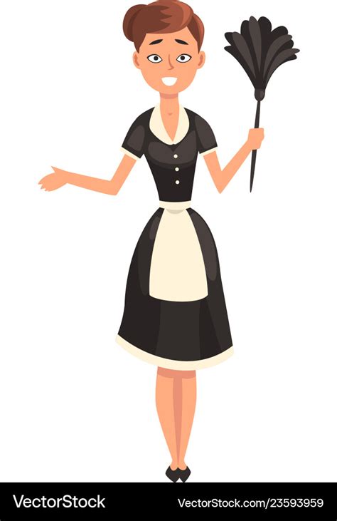 Maid Wearing Uniform With Duster Housemaid Vector Image